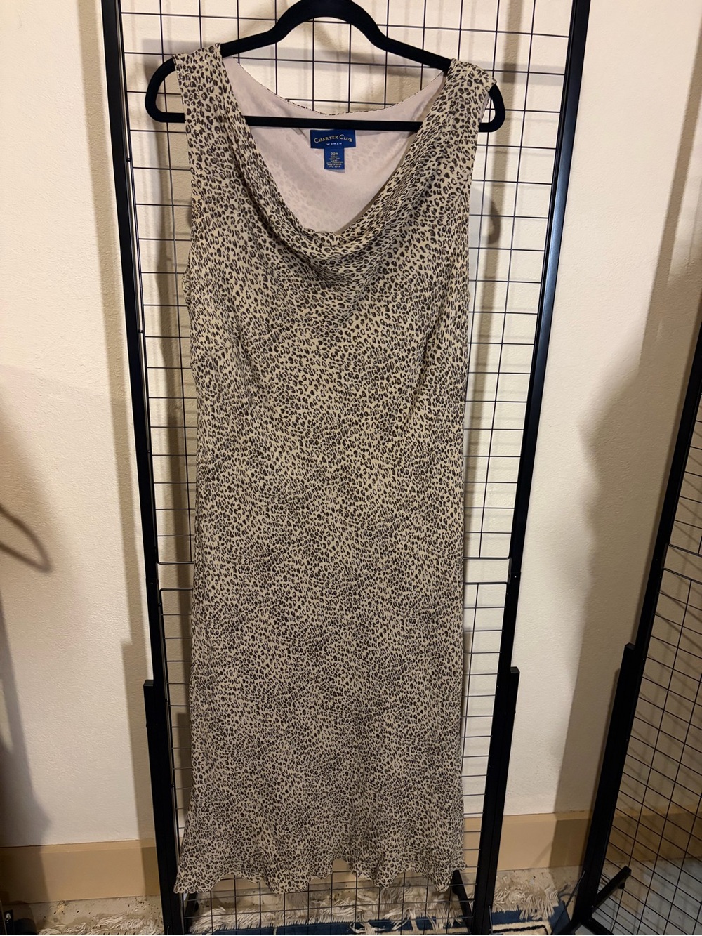 Charter Club Silk Leopard Print Cowl Neck Fitted Stretch Maxi Dress - Beige 20W